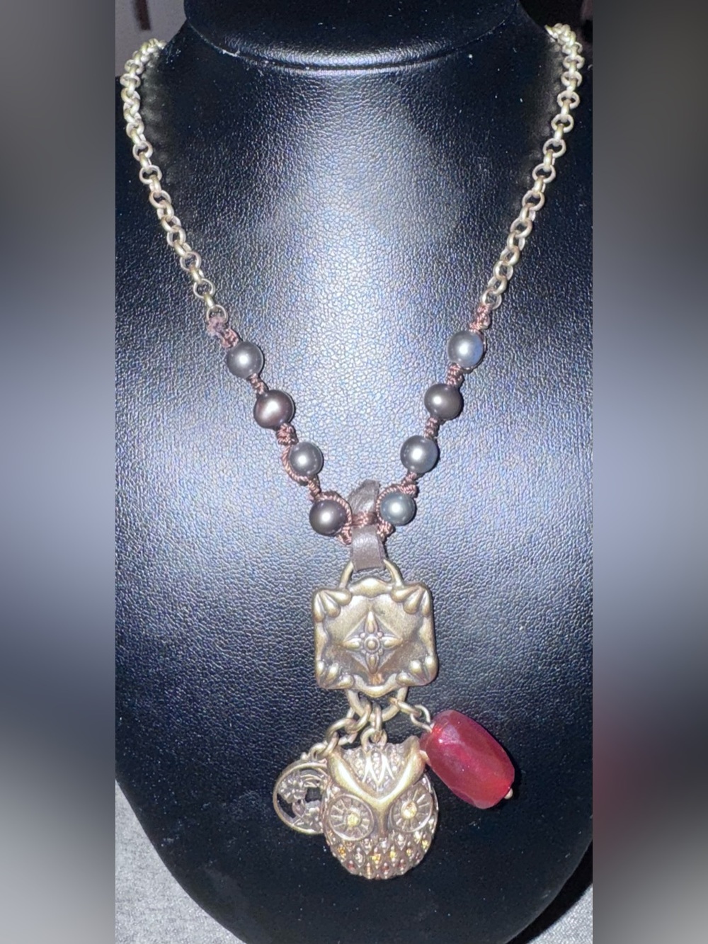Lucky Brand Gold-Tone Owl Pendant Necklace w/ Carnelian Stone